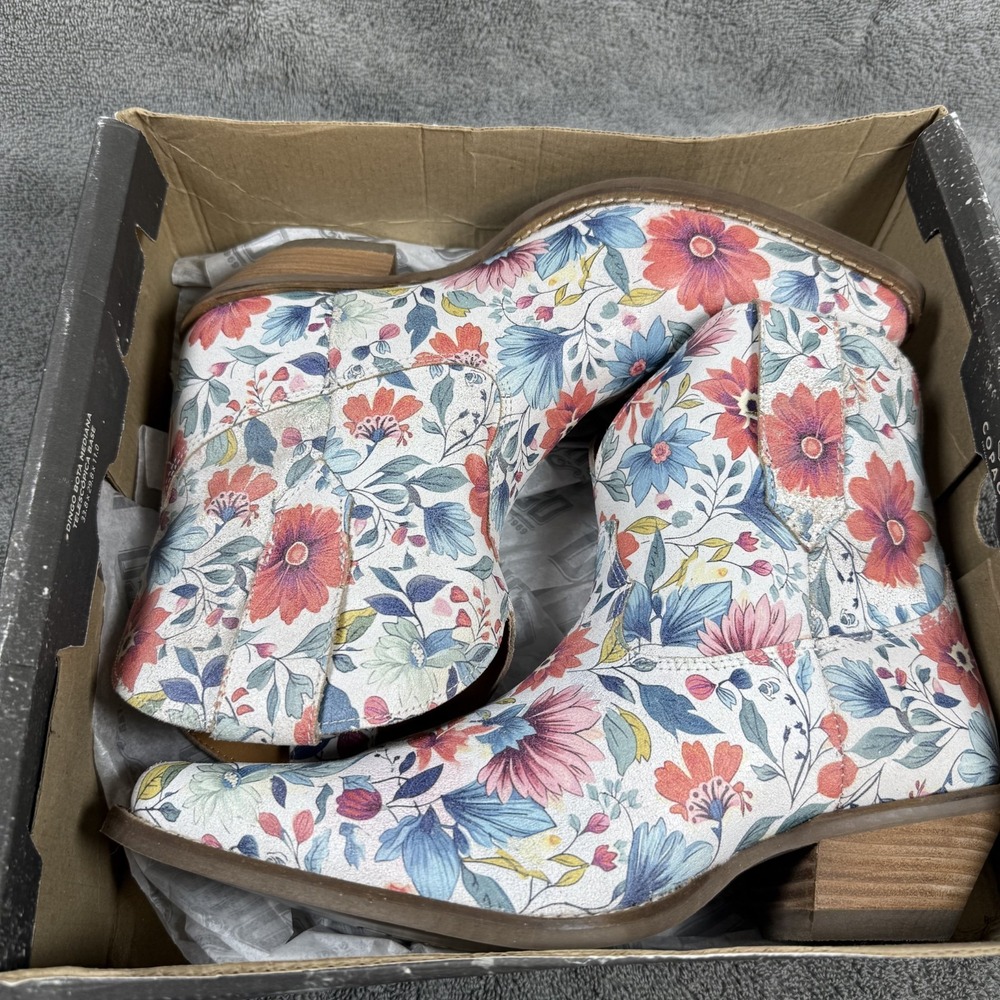 dingo cowgirl boots white floral pixie rose womens 7 inch snip toe western boots - Picture 2 of 12